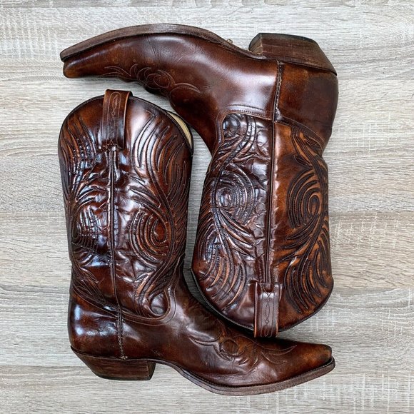 Vtg 1970s-80s TONY MORA Men Western Boots Tufted Brown Leather MADE SPAIN 12 D - Picture 3 of 12